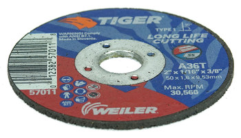 Weiler Tiger Cut-Off Wheel 57011 - Type 1 (Straight) - 2 in - Aluminum Oxide - 36 - T