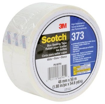 3M Scotch 373 White Box Sealing Tape - 48 mm Width x 50 m Length - 2.5 mil Thick - 68791