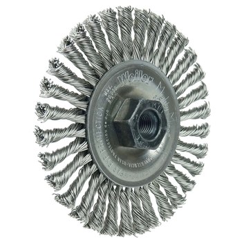 Weiler Roughneck 13132 Wheel Brush - 4 in Dia - Knotted - Stringer Bead Stainless Steel Bristle