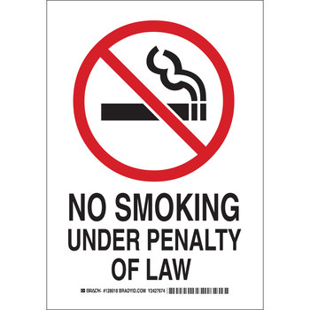 Picture of Brady B-302 Polyester Rectangle White English No Smoking Sign part number 128021 (Main product image)
