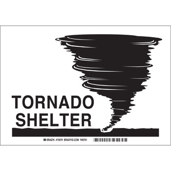 Picture of Brady B-120 Fiberglass Reinforced Polyester Rectangle White English Tornado Shelter Sign part number 75970 (Main product image)