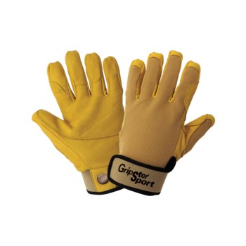 Global Glove Gripster Sport Yellow/Golden Large Goatskin Spandex Work Gloves - Leather Palm & Fingertips Coating - SG5308