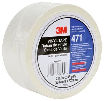 3M Vinyl Tape 471, White, 2 in x 36 yd, 5.2 Mil Individually Wrapped