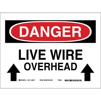 Picture of Brady B-401 Polystyrene Rectangle White English Overhead Power Lines Sign part number 25556 (Main product image)