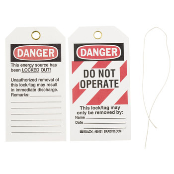Picture of Brady Black / Red on White Cardstock 65451 Lockout / Tagout Tag (Main product image)