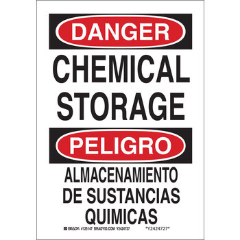 Picture of Brady Bradyglo B-555 Aluminum Rectangle White English / Spanish Chemical Storage Sign part number 125148 (Main product image)