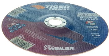 Weiler Tiger Ceramic Cutoff Wheel 58311 - Type 27 - Depressed Center Wheel - 7 in - Ceramic - 60 - S