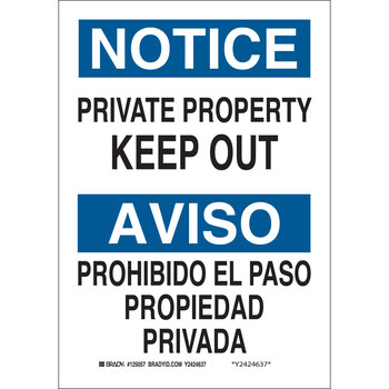 Picture of Brady B-555 Aluminum Rectangle White English / Spanish Restricted Area Sign part number 125055 (Main product image)