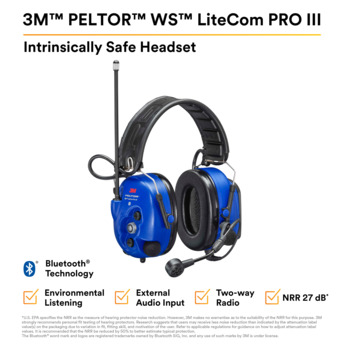 3M Peltor WS LiteCom PRO III MT73H7F4D10NA-50 Royal Blue Communication Headset - Li-ion Rechargeable Battery Powered - 28 dB NRR - 8-12 hr Li-Ion - 318640-06713