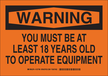 Picture of Brady B-401 Polystyrene Rectangle Orange English Equipment Safety Sign part number 127795 (Main product image)