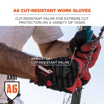 Ergodyne ProFlex 812CR6 Black/Red Large Cut-Resistant Gloves - ANSI A6 Cut Resistance - Armortex Palm & Fingers Coating - 17924