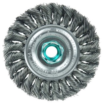 Weiler 13116 Wheel Brush - 4 in Dia - Knotted - Standard Twist Steel Bristle