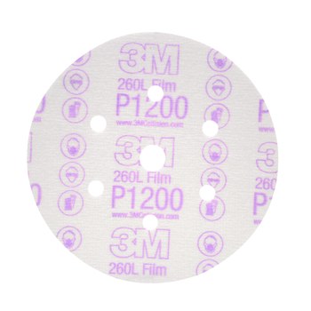3M Hookit 1068 Coated Aluminum Oxide White Hook & Loop Disc - Film Backing - P1200 Grit - Super Fine - 6 in Diameter - 01068