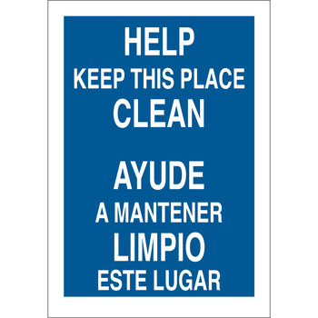 Picture of Brady B-401 Polystyrene Rectangle Blue English / Spanish Keep Clean Sign part number 38850 (Main product image)