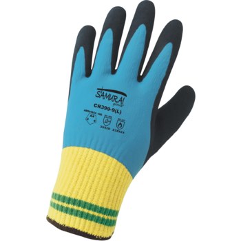 Global Glove Samurai Glove CR399 Blue/Gray Large Cut-Resistant Gloves - ANSI A4 Cut Resistance - Rubber Palm & Fingers Coating - CR399-9(L)