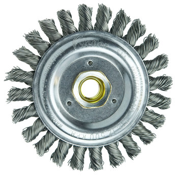 Weiler Roughneck 09856 Wheel Brush - 5 in Dia - Knotted - Stringer Bead Steel Bristle