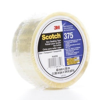 3M Scotch 375 Clear Box Sealing Tape - 48 mm Width x 50 m Length - 3.1 mil Thick - 68764