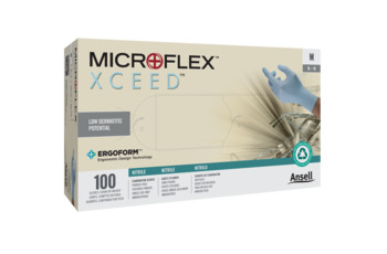 Ansell MICROFLEX XC-310CP Blue Large Powder Free Disposable Exam Gloves - Exam Grade - 9.45 in Length - 0.11 mm Thick - XC-310CP-L