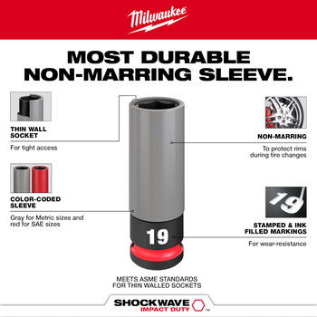 Milwaukee SHOCKWAVE Impact Duty 49-66-7808 6 Point M23 Lug Nut Wheel Socket - High Strength Forged Steel - 1/2 in Drive - 76691