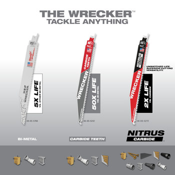 Milwaukee WRECKER Reciprocating Saw Blade 48-00-5372 - 6 TPI - 2 in Width x 0.05 in Thick - Carbide Tipped