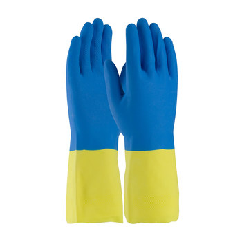 Picture of PIP Assurance 52-3672 Blue/Yellow Large Latex/Neoprene Unsupported Chemical-Resistant Gloves (Main product image)