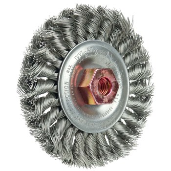 Weiler 13108 Wheel Brush - 4 in Dia - Knotted - Standard Twist Stainless Steel Bristle