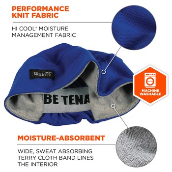 Ergodyne Chill-Its 6630 Solid Blue Hi Cool/Terry Cloth Skull Cap - 720476-12510