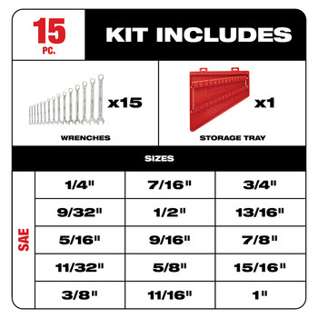 Milwaukee 48-22-9415 Combination Wrench Set - Chrome Vanadium Steel