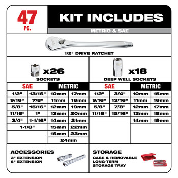 Milwaukee 48-22-9010 Socket Wrench Set - Alloy Steel - 54063