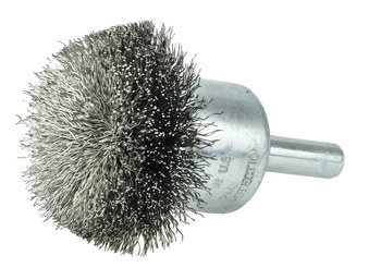 Weiler Stainless Steel Cup Brush - Unthreaded Stem Attachment - 1-1/2 in Diameter - 0.006 in Bristle Diameter - 10045