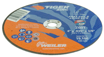 Weiler Tiger Cut-Off Wheel 58013 - Type 1 (Straight) - 4 in - Alumina Zirconia - 60 - T