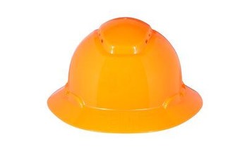 3M H-800 Series Orange High Density Polyethylene Full Brim Hard Hat H-806V - 4-Point Suspension - Ratchet Adjustment