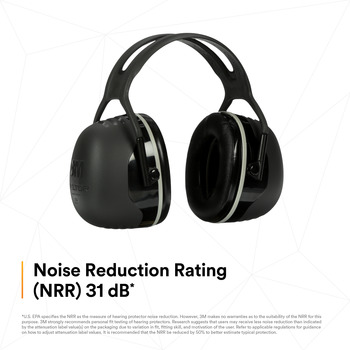 3M Peltor X Series X5A Black Over Head Foam Protective Earmuffs - 31 dB NRR