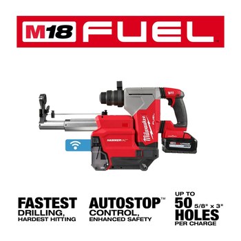 Milwaukee M18 FUEL SDS-Plus Rotary Hammer Kit 2915-22DE - 1.125 in Chuck - 15.5 lb - M18 REDLITHIUM Battery