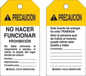 Picture of Brady Self-Laminating Polyester 121519 Lockout / Tagout Tag (Main product image)