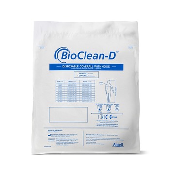 Ansell BIOCLEAN-D Non-sterile Cleanroom Hooded Coverall BDCHT-L - Size Large - White - 08910
