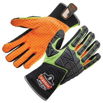 Ergodyne ProFlex 925F(x) High-Visibility Lime Large Synthetic Leather/Mesh Work Gloves - Suede/TPR Dotted Palm & Fingers, Back of Hand & Over Knuckles Coating - 17904