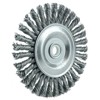 Weiler Roughneck 13124 Wheel Brush - 4 in Dia - Knotted - Stringer Bead Steel Bristle