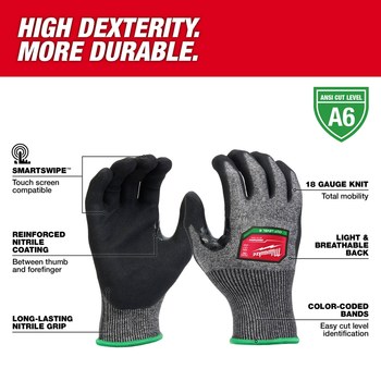 Milwaukee SMARTSWIPE Gray/Black Medium HPPE Cut-Resistant Glove - ANSI Cut Level 6 Cut Resistance - 48-73-7001