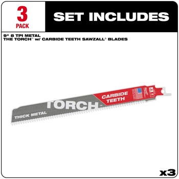 Milwaukee SAWZALL TORCH Reciprocating Saw Blade 48-00-5302 - 8 TPI - 1 in Width x 0.05 in Thick - Carbide