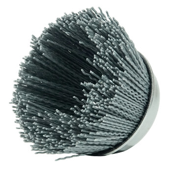 Weiler Nylox Nylon Cup Brush - Threaded Arbor Attachment - 3 1/2 in Diameter - 5/8 in-11 UNC Center Hole - 0.035 in Bristle Diameter - 14413