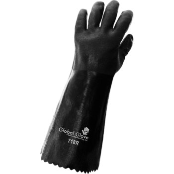 Global Glove 718R Black Large Jersey/PVC Work Gloves - 18 in Length - Rough Finish - 718R/LG