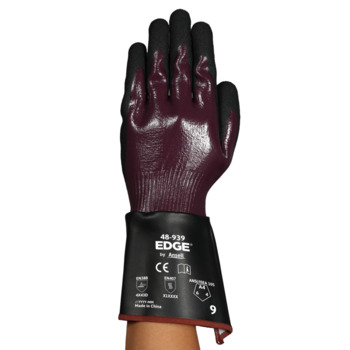 Ansell Edge 48939 Black 9 Polyester, HPPE, Spandex Cut-Resistant Gloves - ANSI A4 Cut Resistance - Nitrile Coating - 11.22 - 13.58 in Length - 48939090