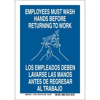 Picture of Brady B-555 Aluminum Rectangle Blue English / Spanish Personal Hygiene Sign part number 47646 (Main product image)