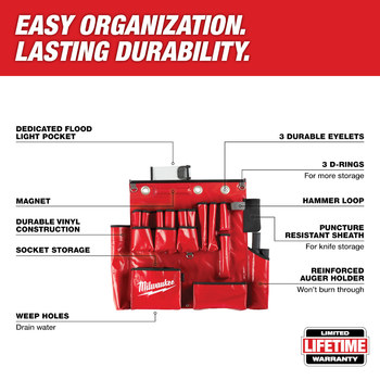 Milwaukee Red/Black/Gray Vinyl Aerial Tool Apron - 23.62 Length - 25.2 Wide - 48-22-8290