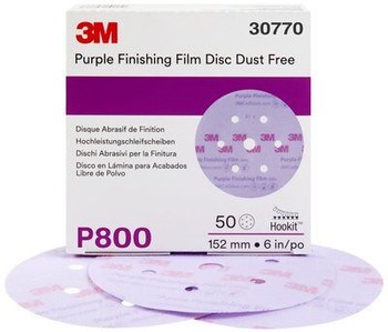 3M Hookit Coated A/O Aluminum Oxide AO Purple Hook & Loop Film Disc - Film Backing - Film Weight - P800 Grit - Super Fine - 6 in Diameter - 30770