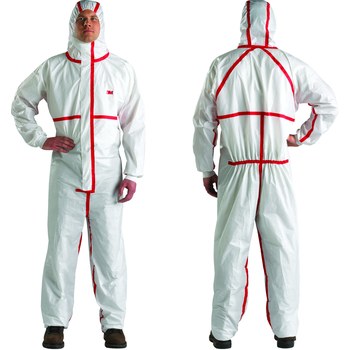 Picture of 3M 4565-BLK-L White Large Polyethylene/Polypropylene Disposable Chemical-Resistant Coveralls (Main product image)