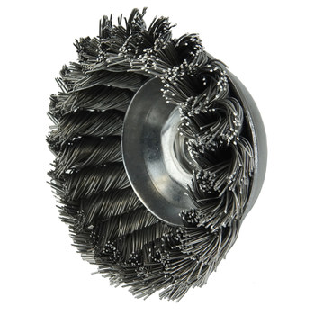 Weiler Steel Cup Brush - Threaded Arbor Attachment - 3-1/2 in Diameter - M10 x 1.50 Center Hole - 0.023 in Bristle Diameter - 13151
