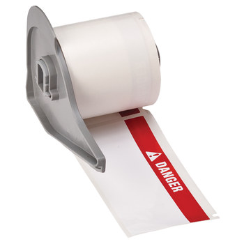 Picture of Brady Red on White Polyester Thermal Transfer M71-38-483-DANG Die-Cut Thermal Transfer Printer Label Roll (Main product image)