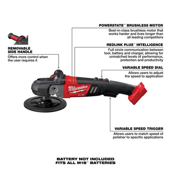 Milwaukee M18 FUEL Li-Ion Battery Variable Speed Polisher - 2738-20